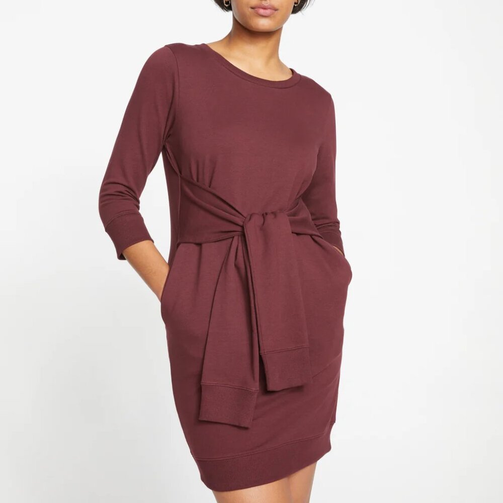 UNIVERSAL STANDARD Misa Tie Waist Sweatshirt Dress in Black Cherry Size 2XL NWT